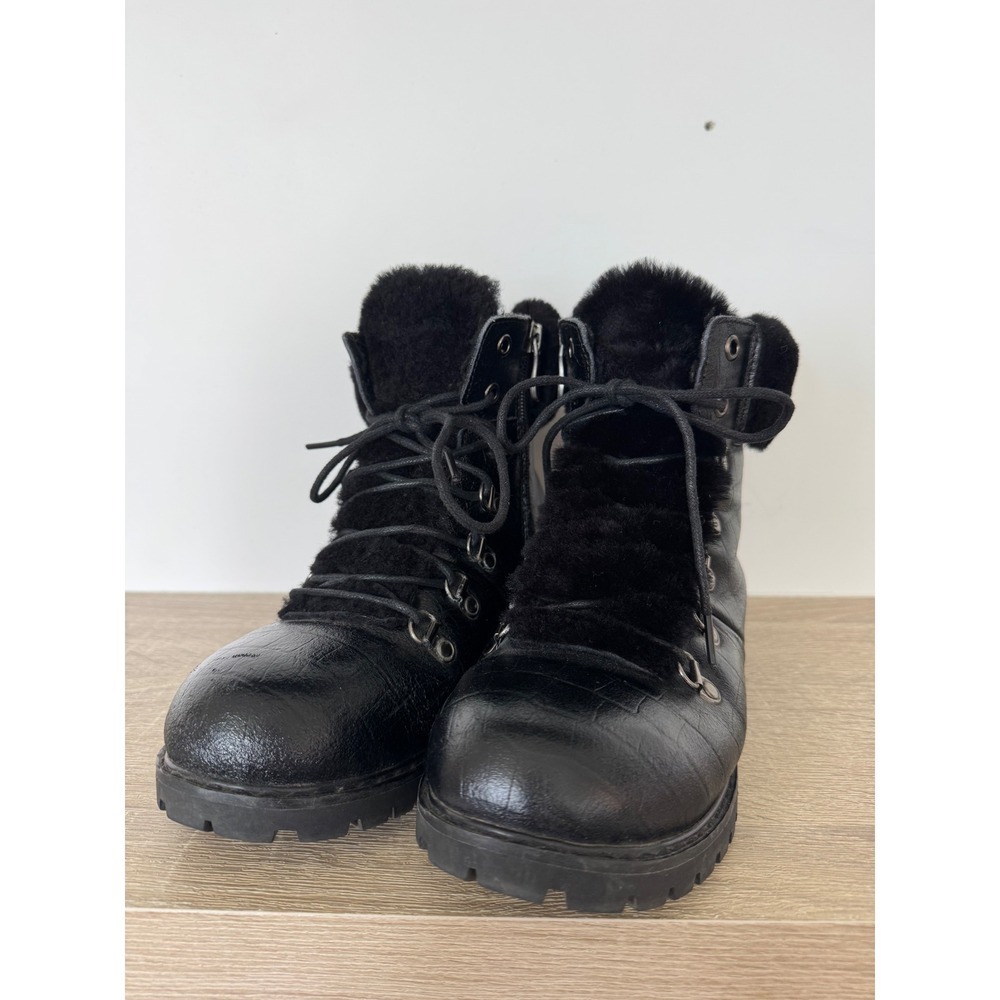 Artica Aisha Black Leather Winter Boots Fur Trim Ice Cleats Womens 37 US 6-6.5 - Picture 3 of 13